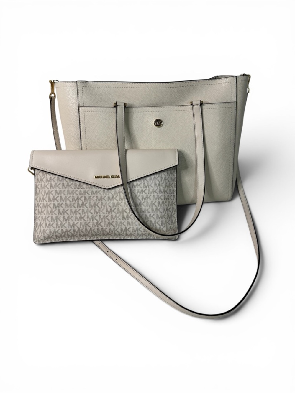 Michael Kors Maisie Large 3 in 1 White Logo Shoulder Purse Bag Tote